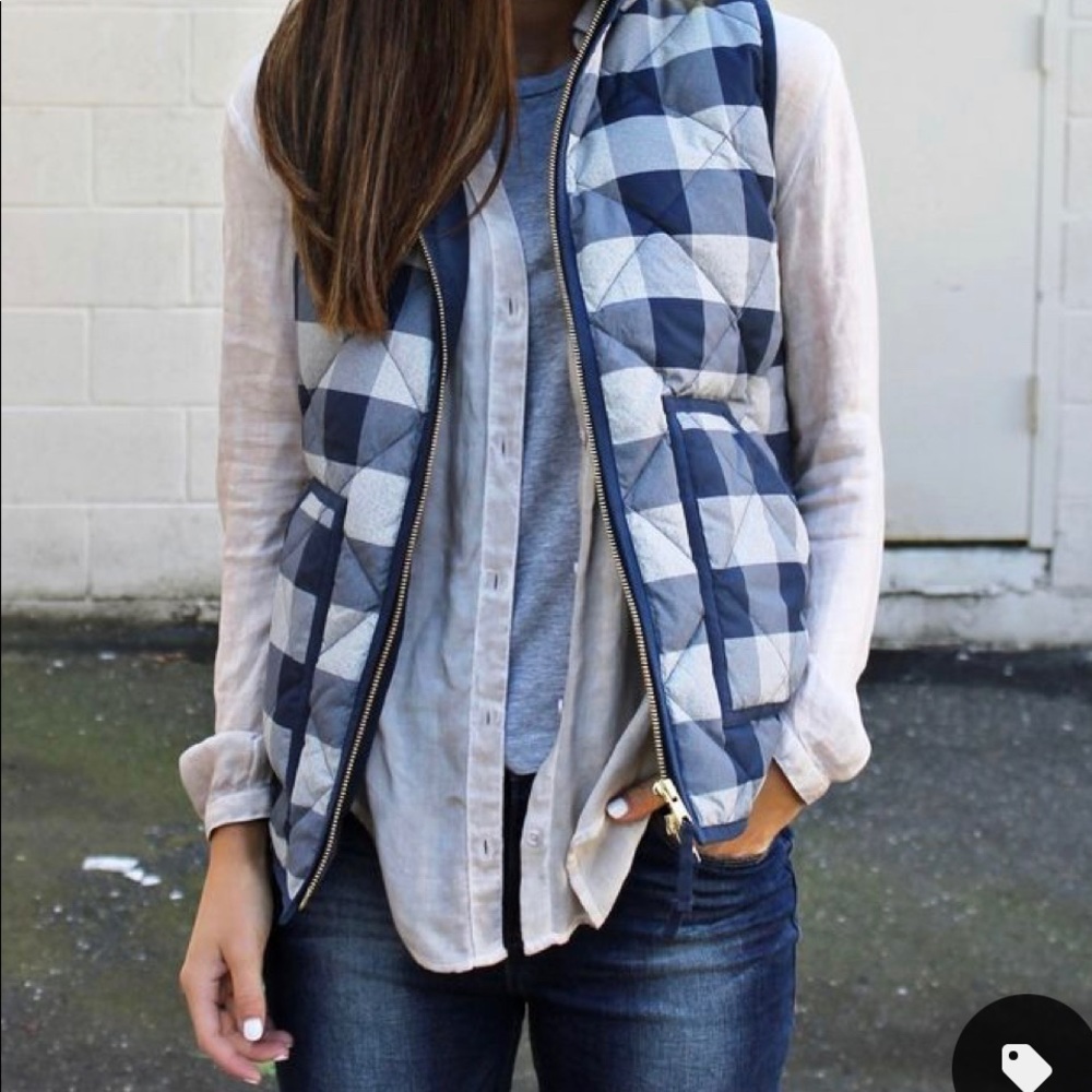 J Crew navy buffalo plaid puffer vest